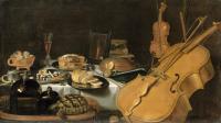 絵画 INSTRUMENTS DE MUSIQUE ET COMPOTIER File:Nature morte en trompe l'œil aux instruments de musique et au
